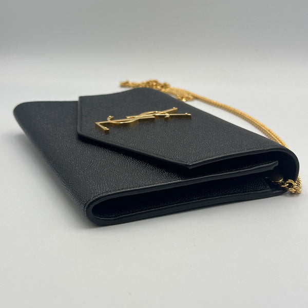 Saint Laurent Upton Chain Wallet in Grain De Poudre Embossed Leather