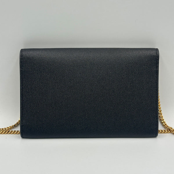 Saint Laurent Upton Chain Wallet in Grain De Poudre Embossed Leather