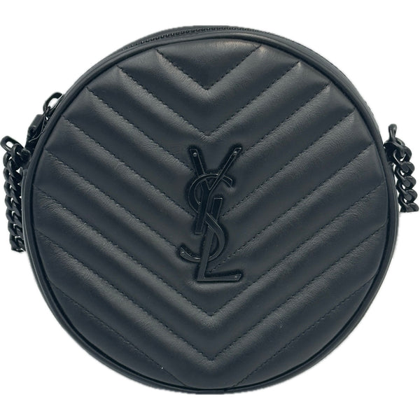 Saint Laurent Matelasse Calfskin Monogram Vinyle Round Camera Bag - Black