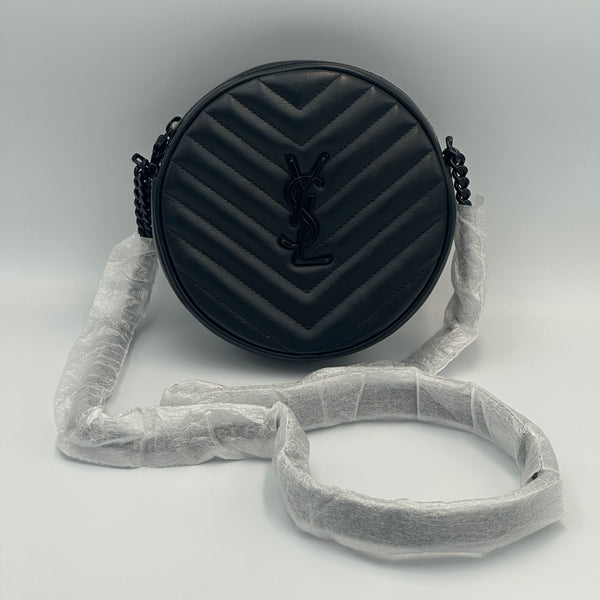 Saint Laurent Matelasse Calfskin Monogram Vinyle Round Camera Bag - Black