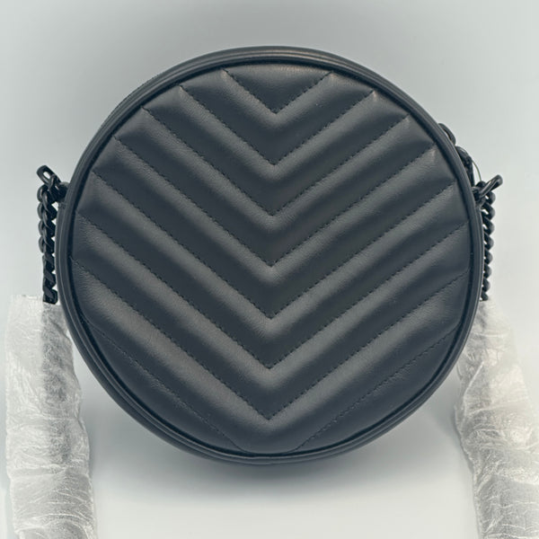 Saint Laurent Matelasse Calfskin Monogram Vinyle Round Camera Bag - Black