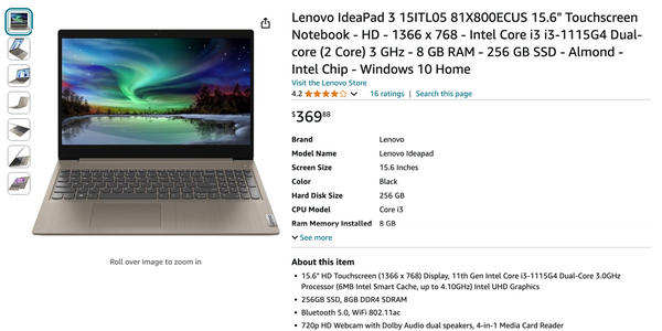 Lenovo Ideapad 3 15.6" Touchscreen Notebook