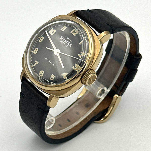 Shinola Mechanic Watch - Gold Toned Case, Black Dial