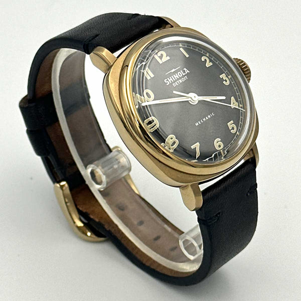 Shinola Mechanic Watch - Gold Toned Case, Black Dial