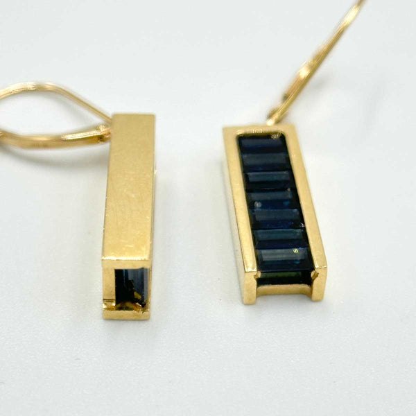 Trisko Geometric Yellow Gold and Sapphire Earrings