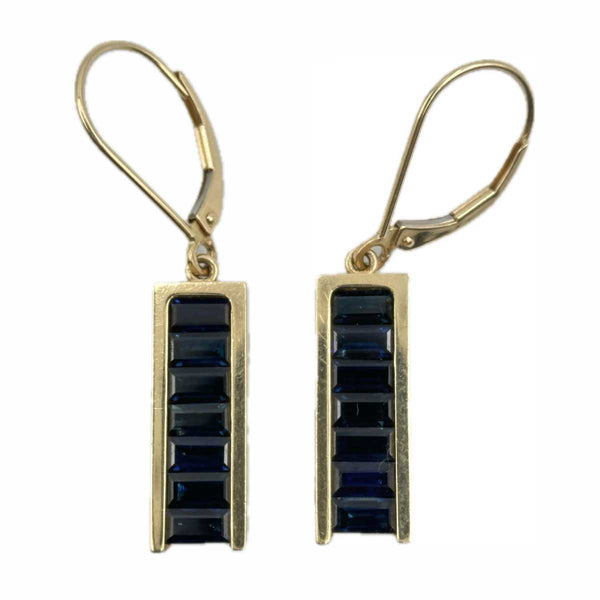 Trisko Geometric Yellow Gold and Sapphire Earrings