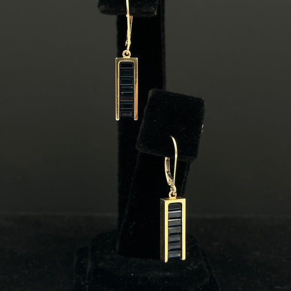 Trisko Geometric Yellow Gold and Sapphire Earrings