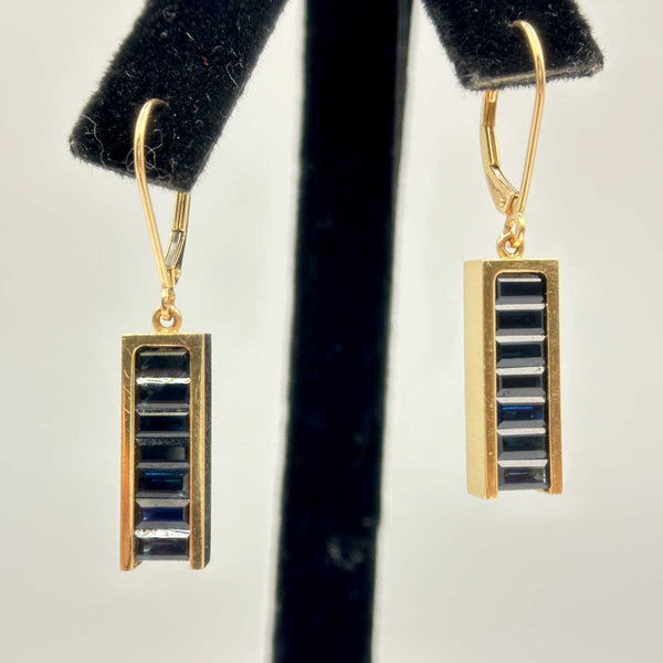 Trisko Geometric Yellow Gold and Sapphire Earrings