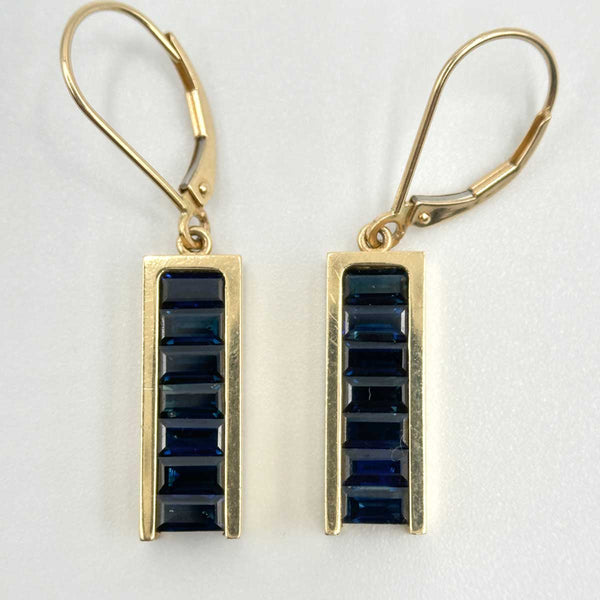Trisko Geometric Yellow Gold and Sapphire Earrings