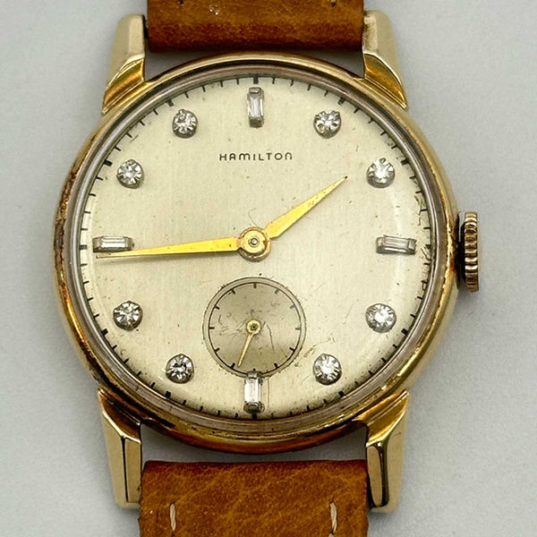 Vintage Hamilton Award "Kirk" Watch in 14k Gold With Diamond Dial