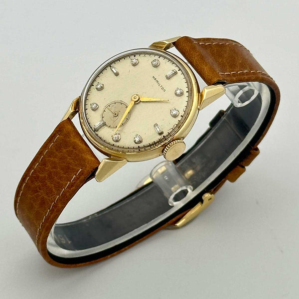 Vintage Hamilton Award "Kirk" Watch in 14k Gold With Diamond Dial