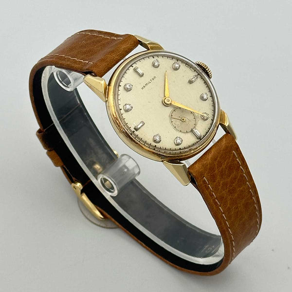 Vintage Hamilton Award "Kirk" Watch in 14k Gold With Diamond Dial