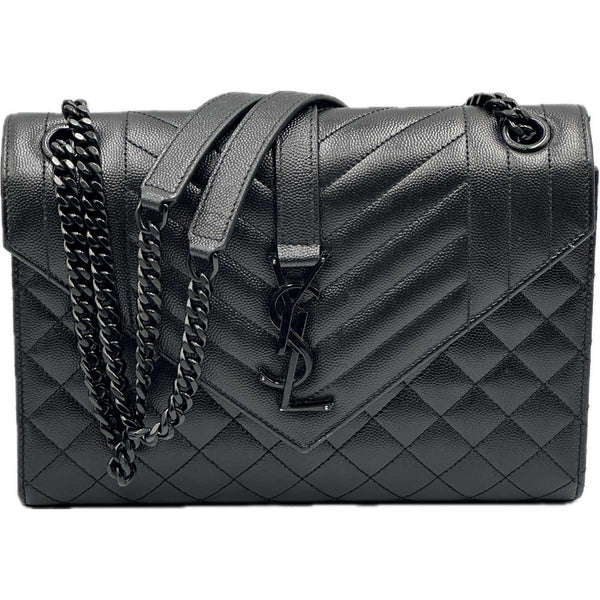 Envelope Triquilt Medium YSL Shoulder Bag in Grained Leather - Black