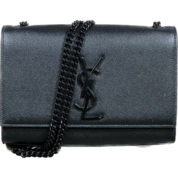 Saint Laurent Kate Small Chain Crossbody Bag in Grain De Poudre Embossed Leather - Black Hardware