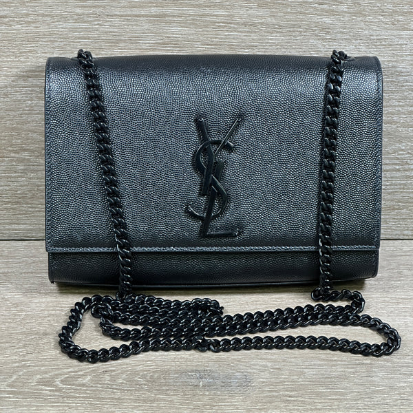 Saint Laurent Kate Small Chain Crossbody Bag in Grain De Poudre Embossed Leather - Black Hardware