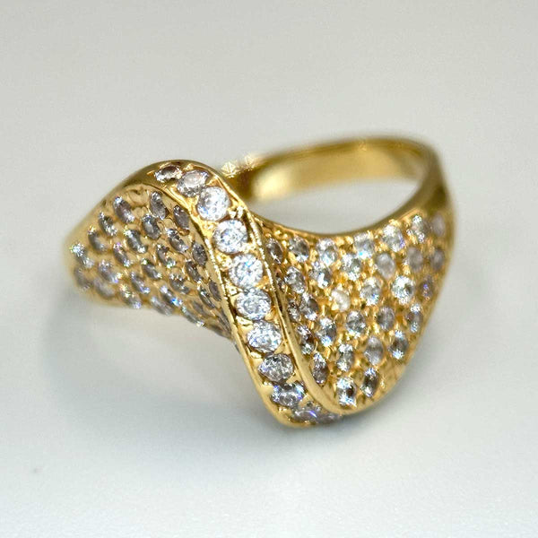 Geometric Dome Ring with Diamonds - Yellow Gold