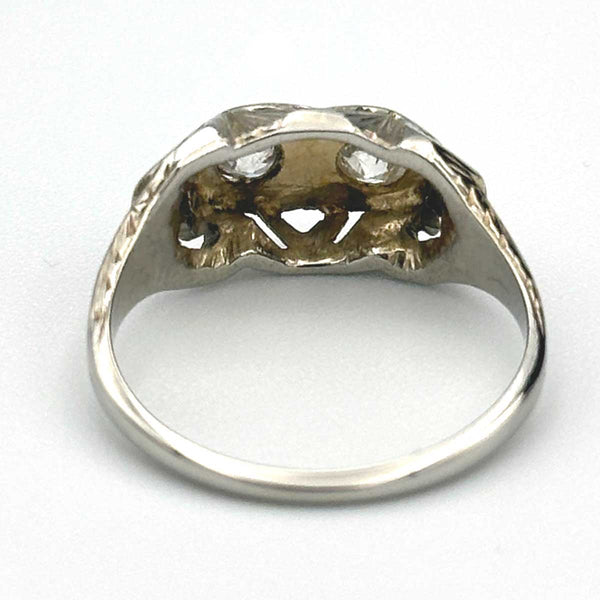 Art Deco 2 Stone Diamond Ring with Sapphires