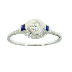 Art Deco 18K Diamond & Sapphire Filigree Engagement Ring - Chicago Pawners & Jewelers