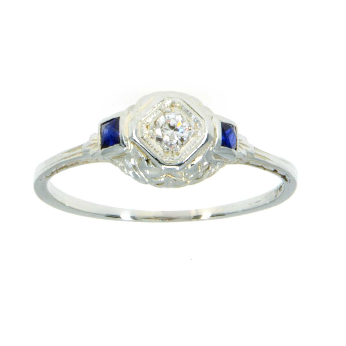 Art Deco 18K Diamond & Sapphire Filigree Engagement Ring | Chicago ...