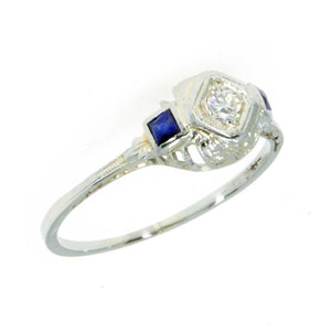 Art Deco 18K Diamond & Sapphire Filigree Engagement Ring - Chicago Pawners & Jewelers