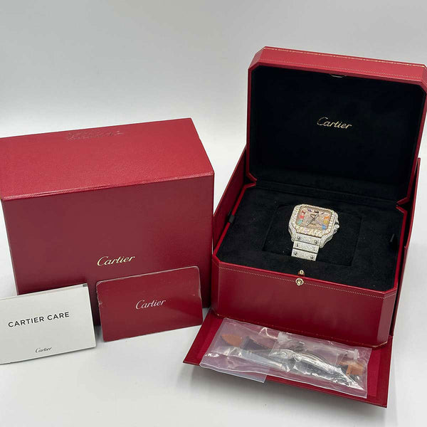 Cartier Santos de Cartier Large Model with Rainbow Dial - Full Diamonds