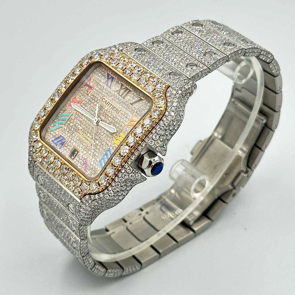 Cartier Santos de Cartier Large Model with Rainbow Dial - Full Diamonds
