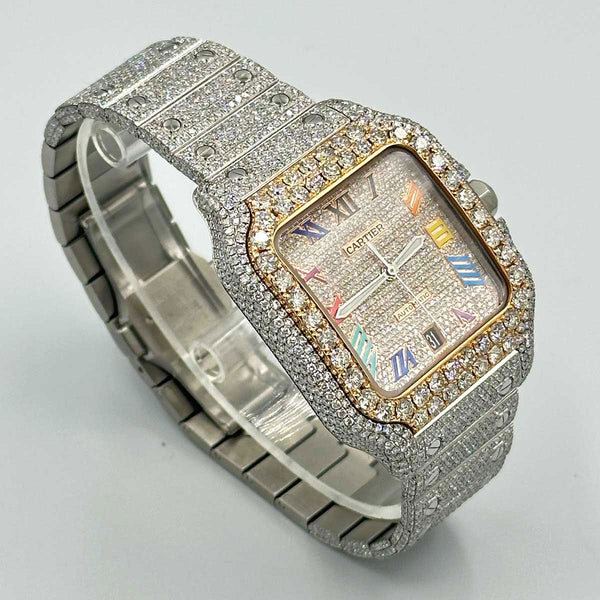 Cartier Santos de Cartier Large Model with Rainbow Dial - Full Diamonds