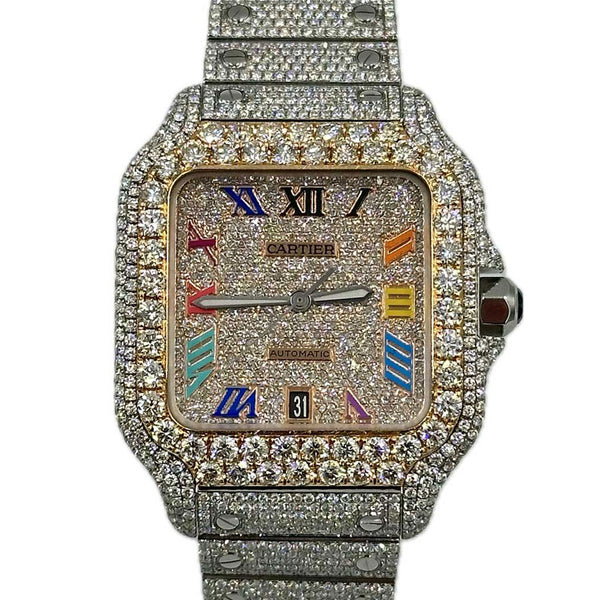 Cartier Santos de Cartier Large Model with Rainbow Dial - Full Diamonds
