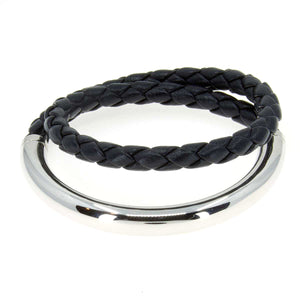 Christofle Duo Complice Bracelet in Silver & Black Leather