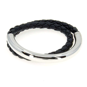 Christofle Duo Complice Bracelet in Silver & Black Leather - Chicago Pawners & Jewelers