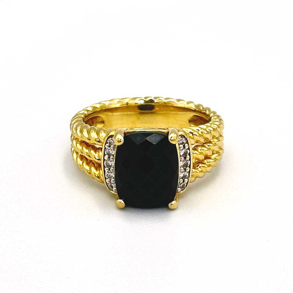David Yurman 18kt Petite Wheaton Ring with Black Onyx