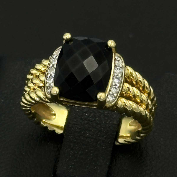 David Yurman 18kt Petite Wheaton Ring with Black Onyx