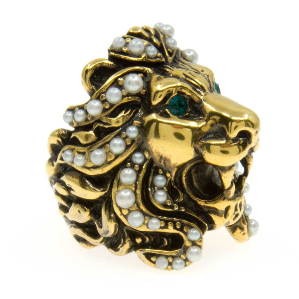 Gucci Lion Head Ring with Pearls