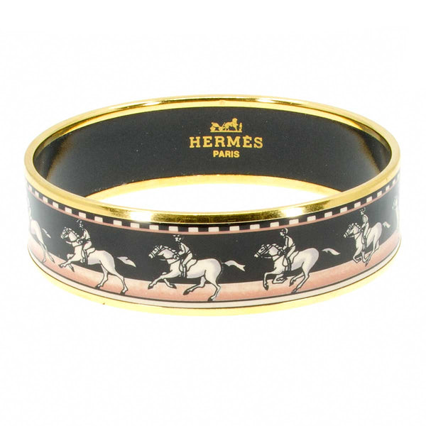 Hermes Black & Pink Enamel Equestrian Bangle Bracelet