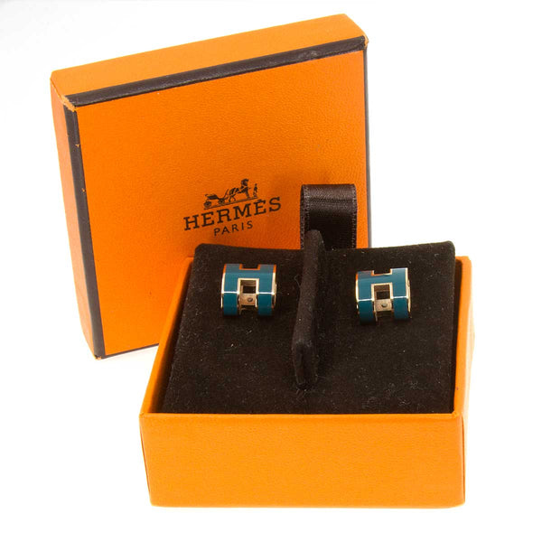 Hermes Mini Pop H Earrings Bleu Jean