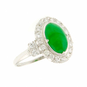 Vintage Platinum 3.09ct Jade & Diamond Ring - Chicago Pawners & Jewelers
