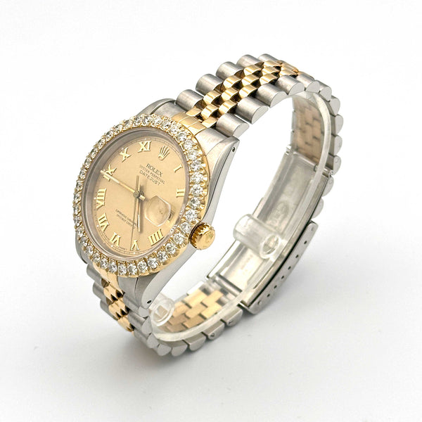 Rolex Datejust 36 SS/18K Champagne Roman Dial Diamond Bezel