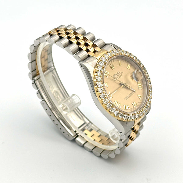 Rolex Datejust 36 SS/18K Champagne Roman Dial Diamond Bezel