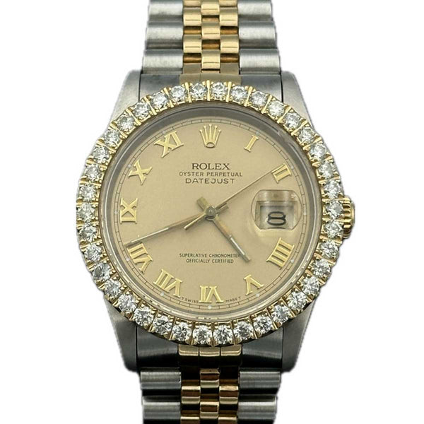 Rolex Datejust 36 SS/18K Champagne Roman Dial Diamond Bezel