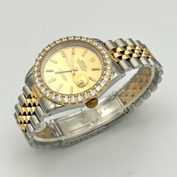 Rolex Datejust 36 SS/18K Champagne DIal Diamond Bezel