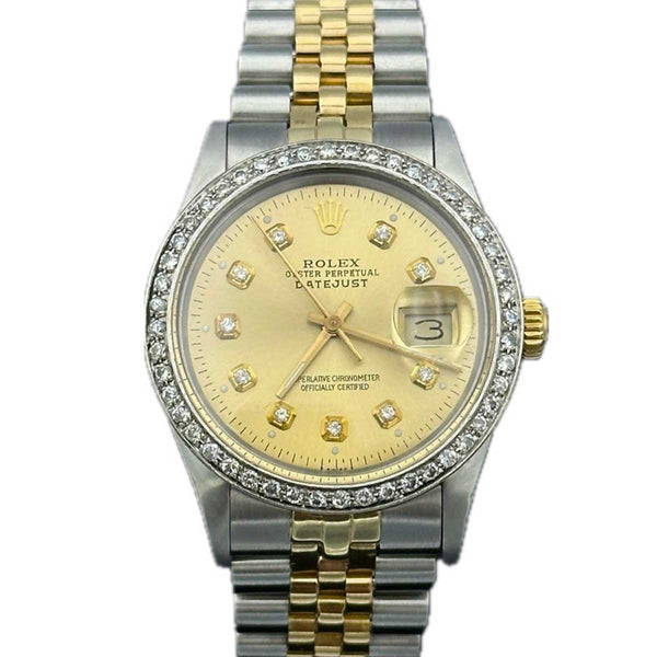 Rolex Datejust 36 SS/18K Champagne Diamond Dial Diamond Bezel