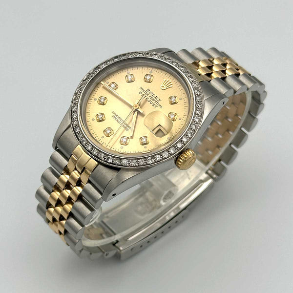 Rolex Datejust 36 SS/18K Champagne Diamond Dial Diamond Bezel