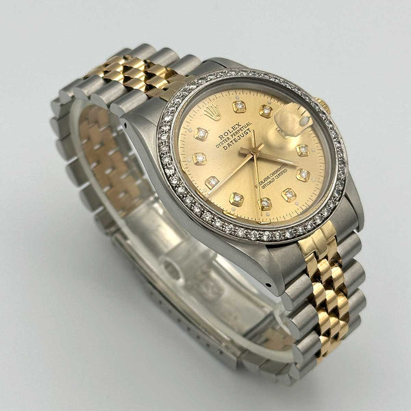 Rolex Datejust 36 SS/18K Champagne Diamond Dial Diamond Bezel