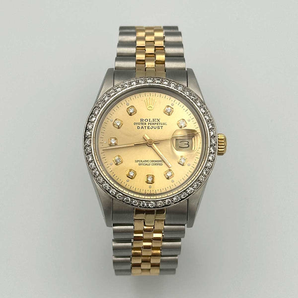 Rolex Datejust 36 SS/18K Champagne Diamond Dial Diamond Bezel