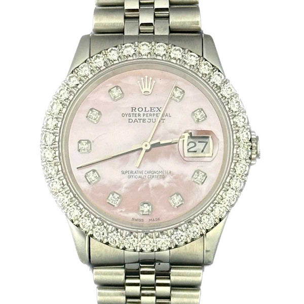 Rolex Datejust 36 SS Pink Mother of Pearl Diamond Dial & Diamond Bezel