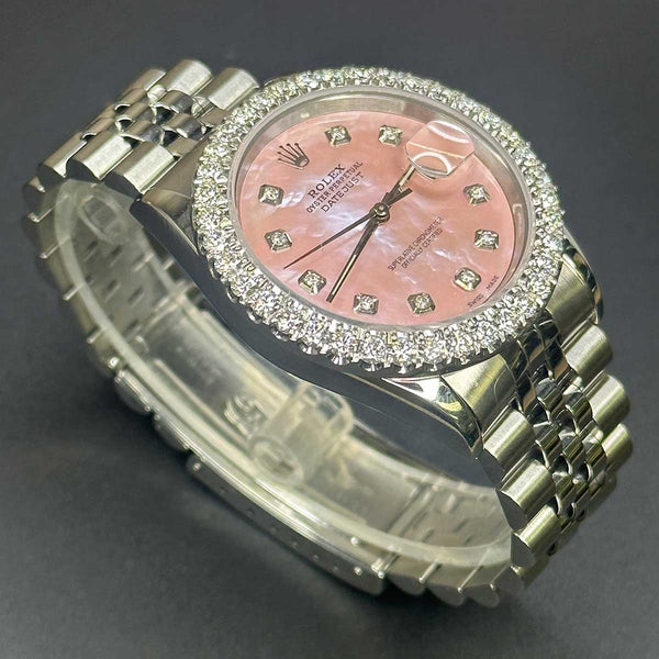 Rolex Datejust 36 SS Pink Mother of Pearl Diamond Dial & Diamond Bezel