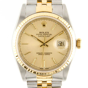 Rolex Datejust SS/18K with Champagne Tapestry Dial - Chicago Pawners & Jewelers