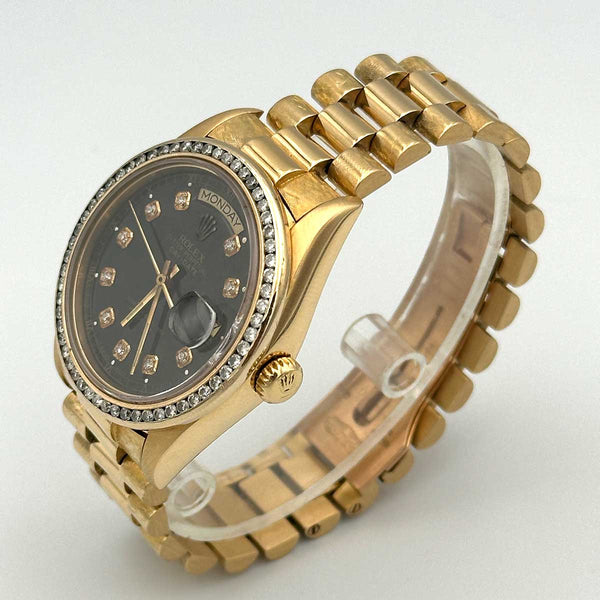 Rolex Day-Date President Black Diamond Dial and Diamond Bezel