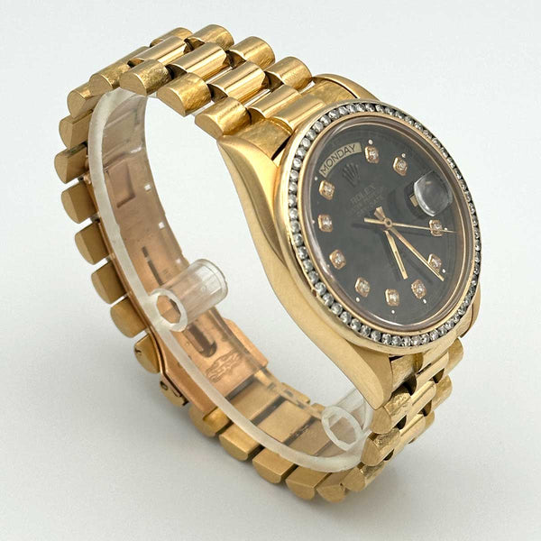 Rolex Day-Date President Black Diamond Dial and Diamond Bezel