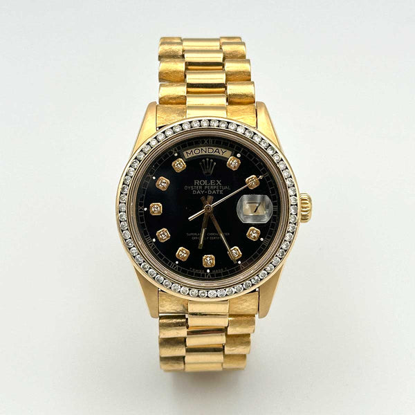 Rolex Day-Date President Black Diamond Dial and Diamond Bezel